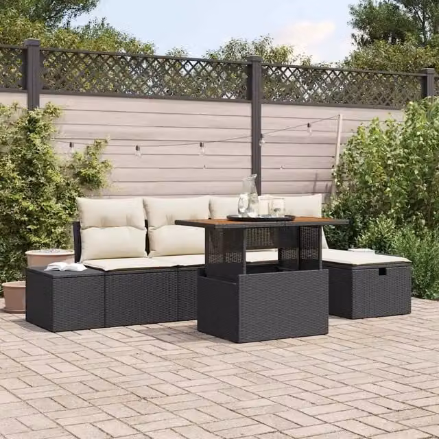 Set Divano da Giardino 6 pz Nero polyrattan 3361376
