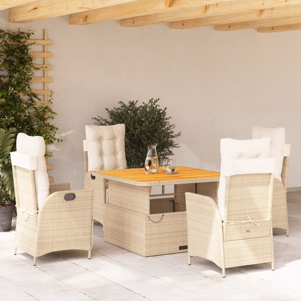 Maison Exclusive - Set da Pranzo da Giardino 5 pz con Cuscini Beige in Polyrattan