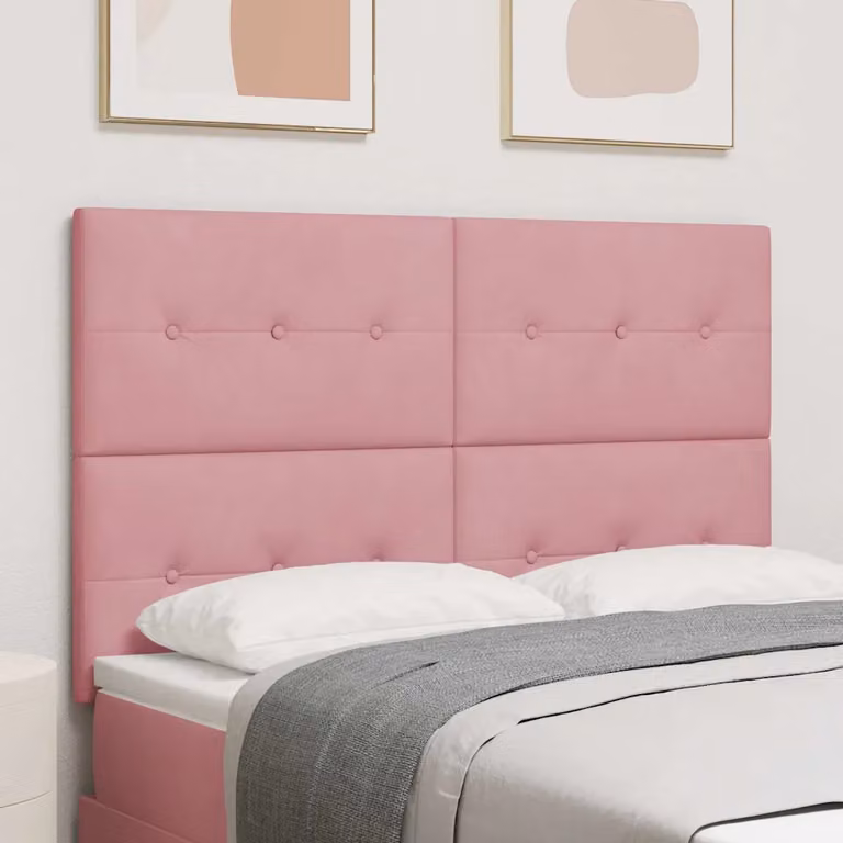 Testiera per letto vidaXL in velluto rosa con illuminazione LED integrata, Larghezza: 144 cm
