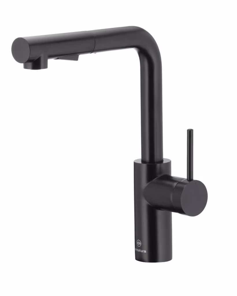 Miscelatore per lavello DUERO BASIC con doccetta estraibile girevole e interruttore, nero (6623-110-81)