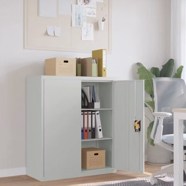 Armadio Classificatore vidaXL in Metallo Grigio con Ante a Battente e Serratura L/P/H: 90 x 40 x 105 cm