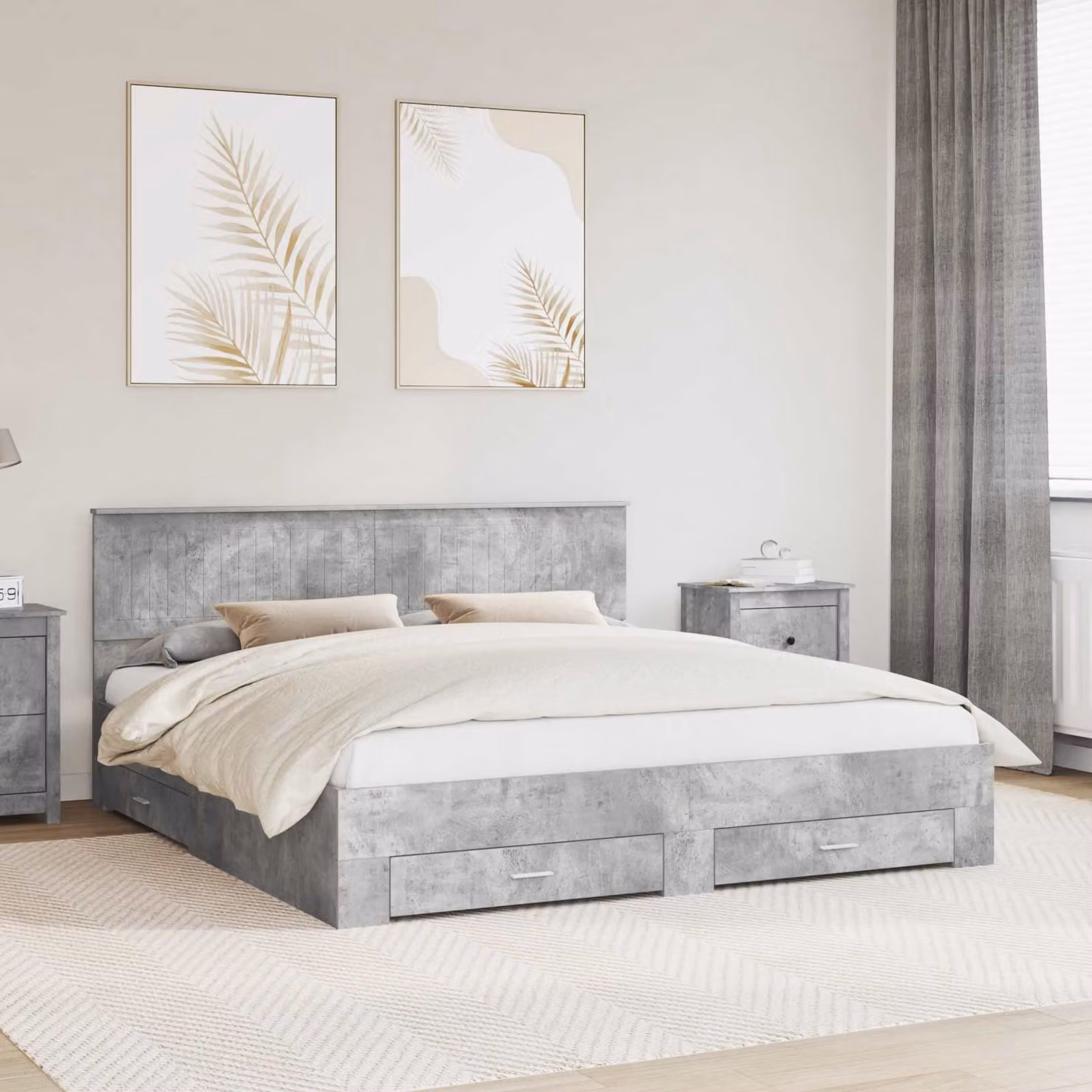 Struttura letto con cassetto vidaXL in legno ingegnerizzato, Grigio, 180 x 200 cm