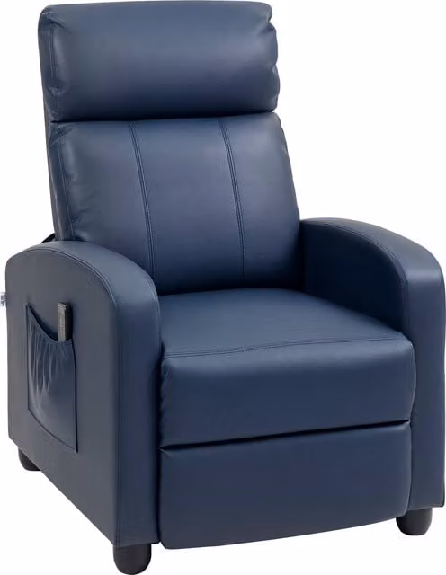 Poltrona Massaggiante Reclinabile HOMCOM in Pelle PU Blu Scuro con Telecomando e Poggiapiedi – 1
