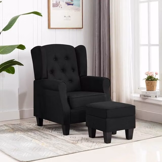 Poltrona Lounge con Poggiapiedi Integrato vidaXL in Tessuto Nero – 1