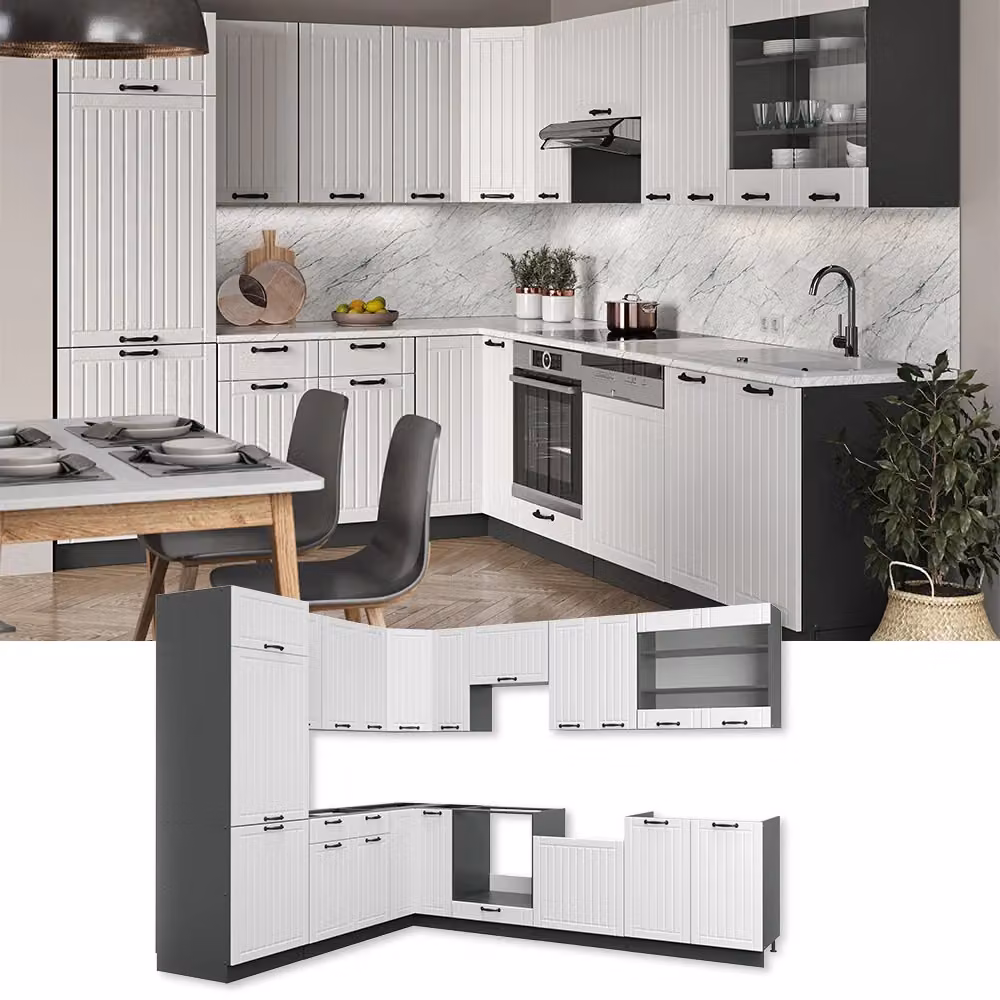 Cucina angolare completa Fame-Line Vicco Bianco rustico e Antracite L: 287 cm, P: 60 cm, H: 206,8 cm – 2
