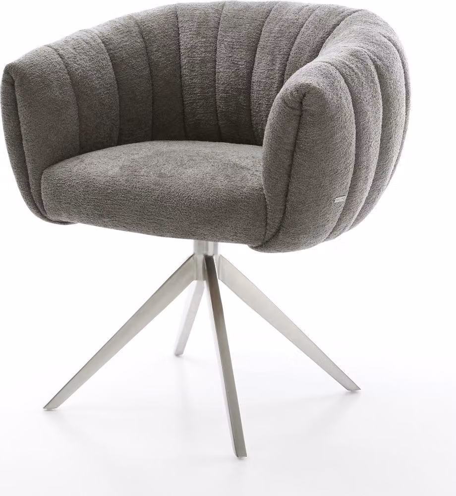 DELIFE Sedia girevole Jada-Flex Bouclé Soft Fango Struttura a croce larga in acciaio inox Girevole a 360° Funzione oscillante Materasso a molle insacchettate