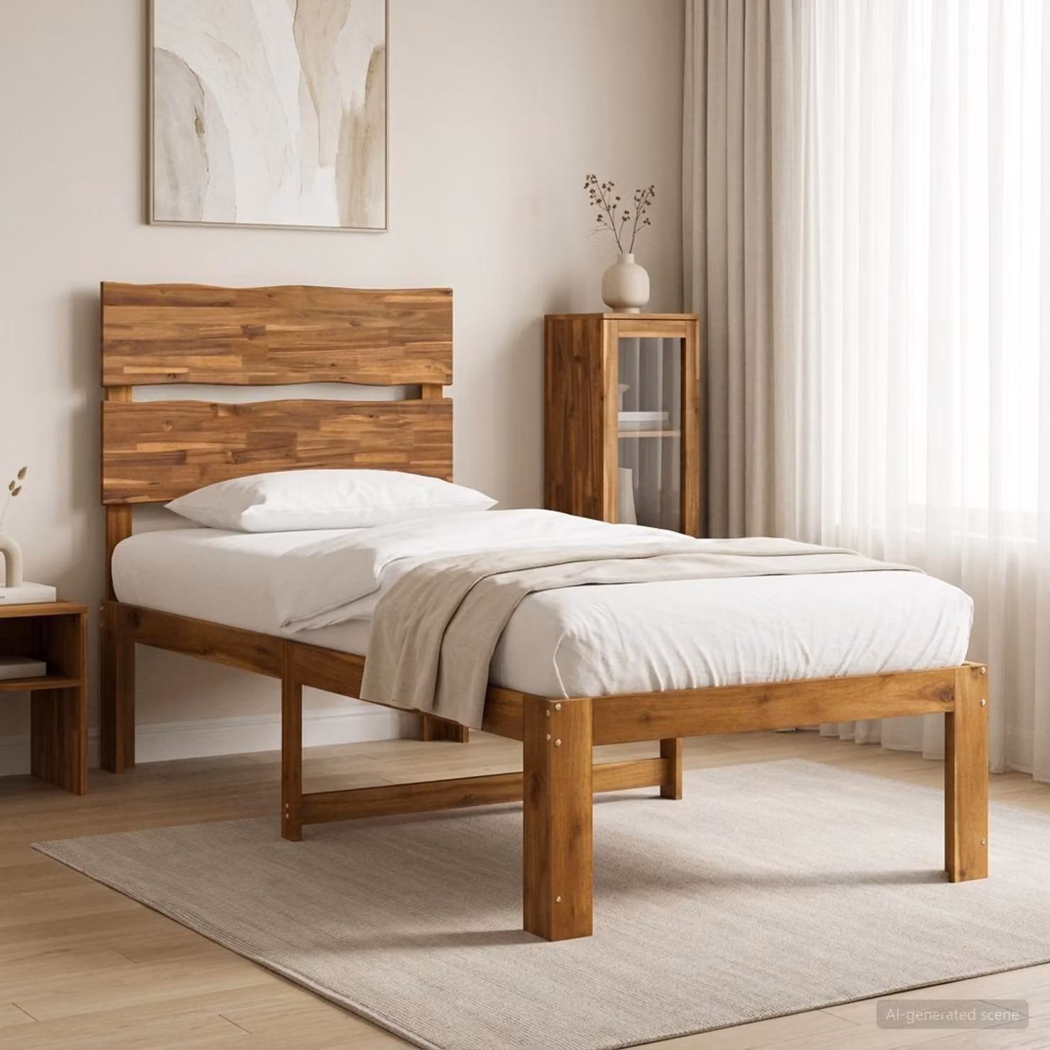 Letto Singolo con Testiera ROSTOCK vidaXL in Legno di Acacia Naturale, L 100 x P 200 cm