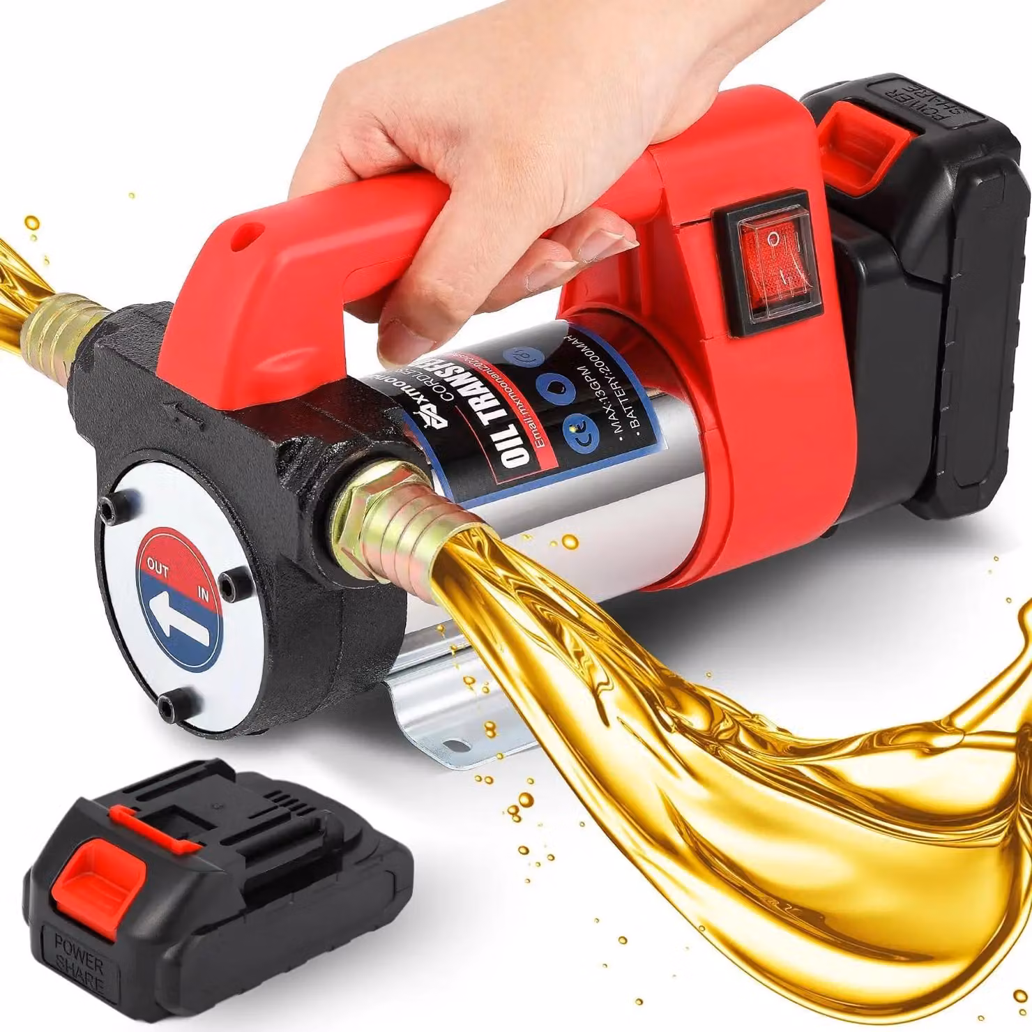 Pompa di trasferimento carburante, autoadescante, ad alta portata, di colore rosso
