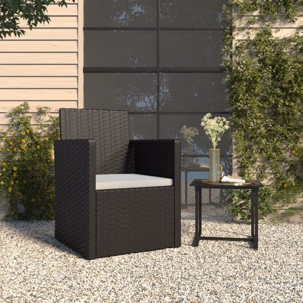 Poltrona da giardino moderna vidaXL in rattan e metallo con cuscino nero