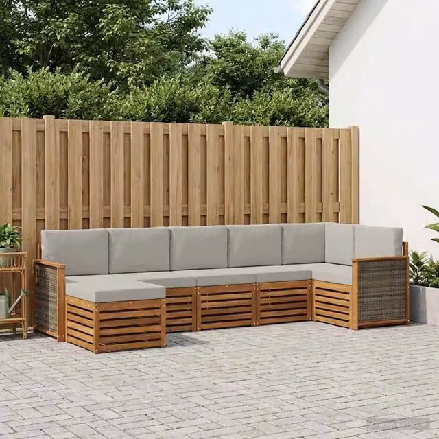 Set di divani da esterno 6 pz Naturale e Grigio Chiaro 3384617