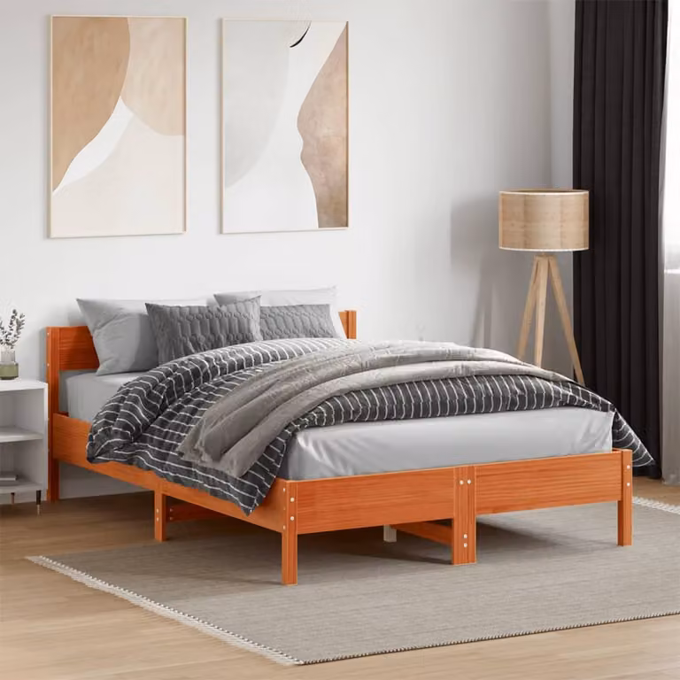 Letto in legno di pino vidaXL color marrone cera con doghe fisse, dimensioni 140 x 190 cm