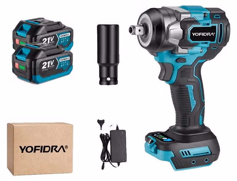 Chiave a cricchetto elettrica, coppia di 1200 Nm, motore brushless, 2 set di batterie