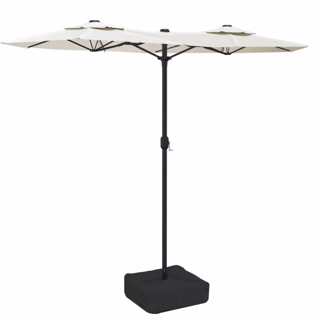 Ombrellone a Doppia Testa con LED vidaXL, Colore Bianco Sabbia, L: 316 cm, P: 145 cm, H: 240 cm – 2