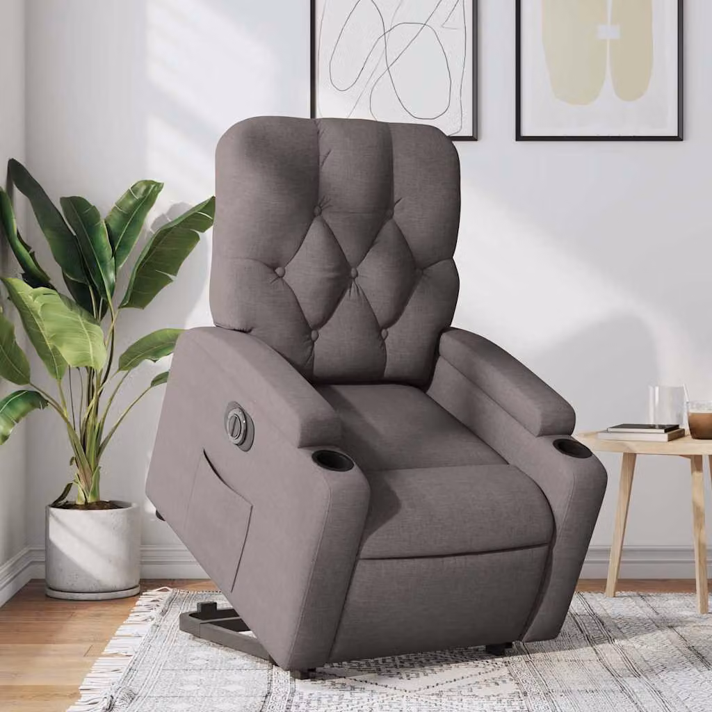 vidaXL Poltrona Alzapersona Reclinabile Elettrica in Tessuto Beige e Grigio – 1