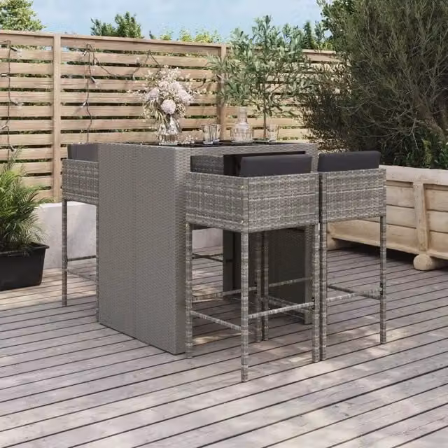 Set Bar da Giardino 5 pz con Cuscini in Polyrattan Grigio 3200671