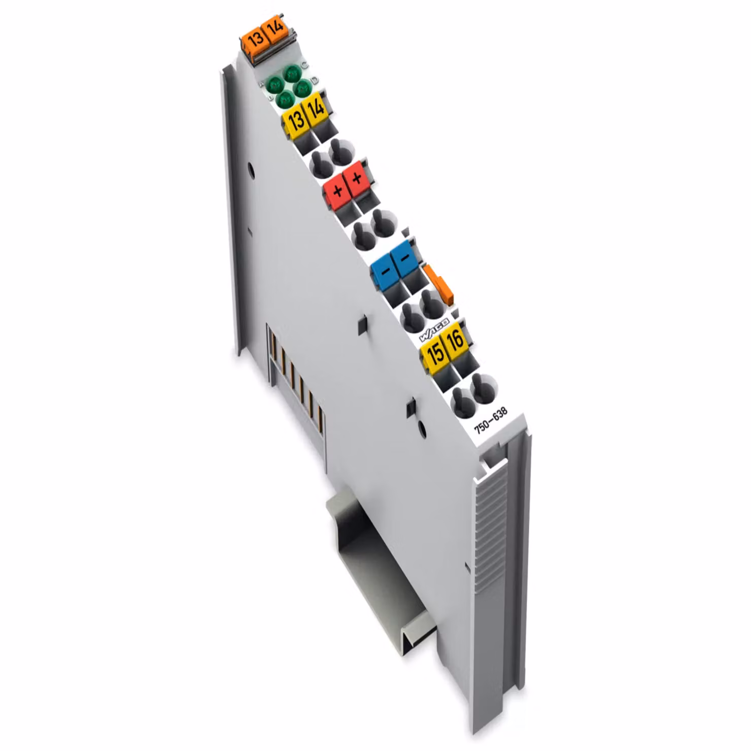 Wago 750-638, 2 canali/canali, grigio, DIN 35 × 15, 0,5 kHz, 9 mm, 1,23 MJ