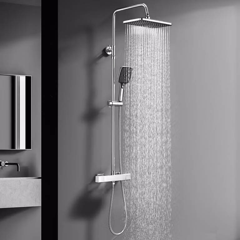 Doccia a soffitto 30x20 cm con termostato, doccetta manuale con 3 getti, finitura cromata