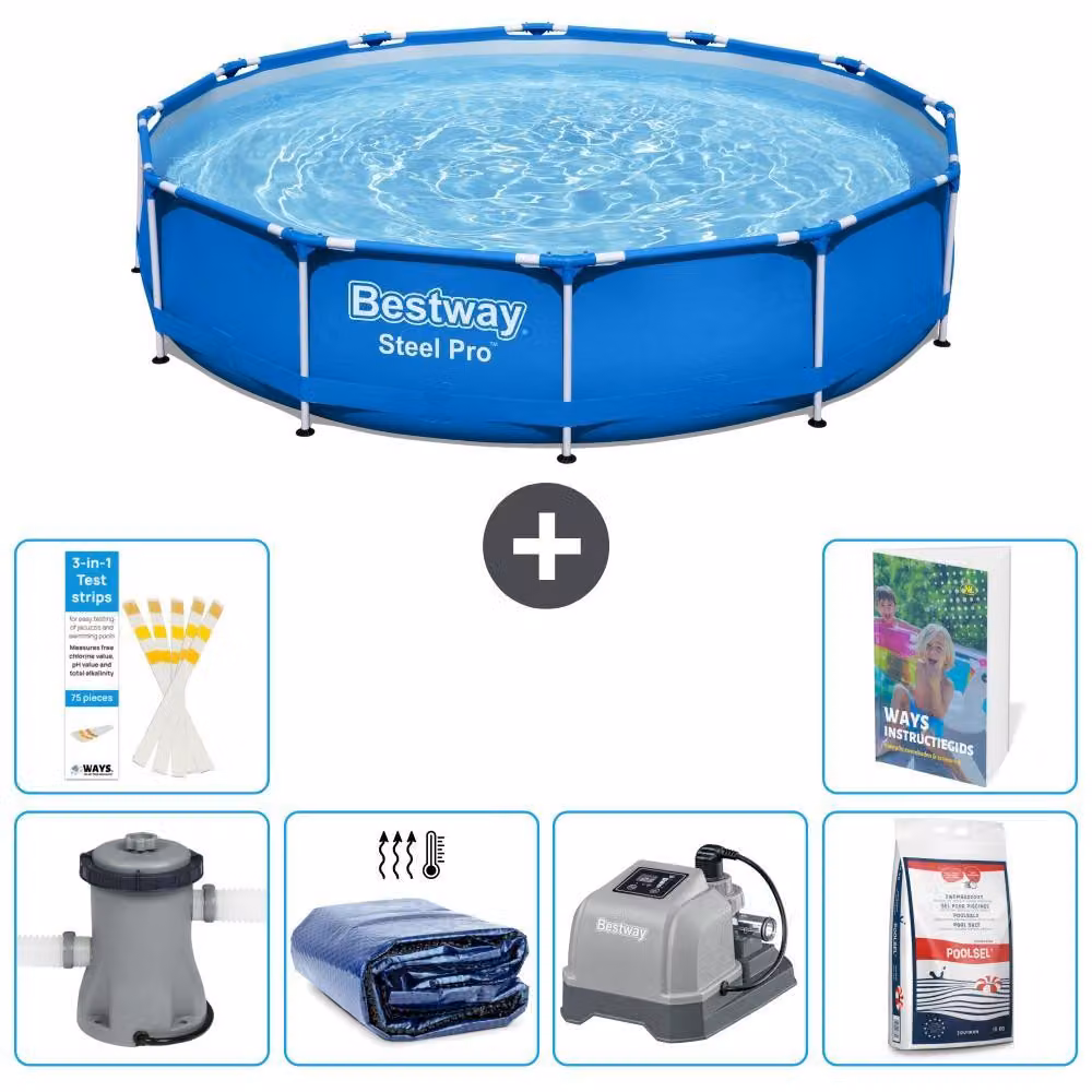 Piscina gonfiabile Bestway Steel Pro, rotonda, dimensioni 366x76 cm, composta da 5 parti, modello S329