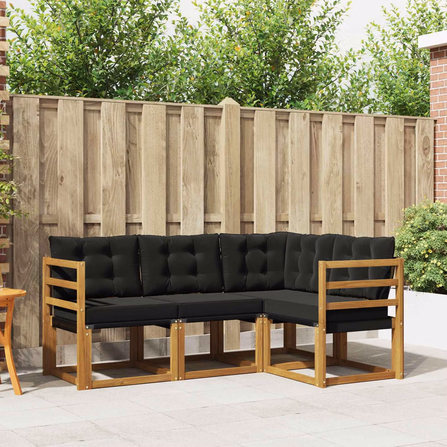 Set di divani da esterno vidaXL 4 pz in legno di acacia e textilene, forma a L con cuscini inclusi, beige e nero