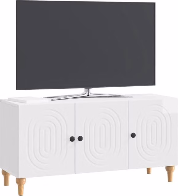Mobile TV moderno in legno ingegnerizzato bianco lucido L: 99 cm, P: 34,5 cm, H: 50 cm