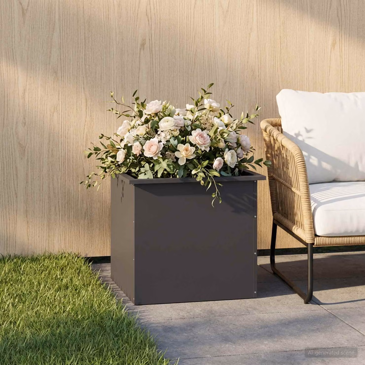 Fioriera da giardino con LED vidaXL in acciaio nero L: 50 cm, P: 60 cm, H: 48 cm