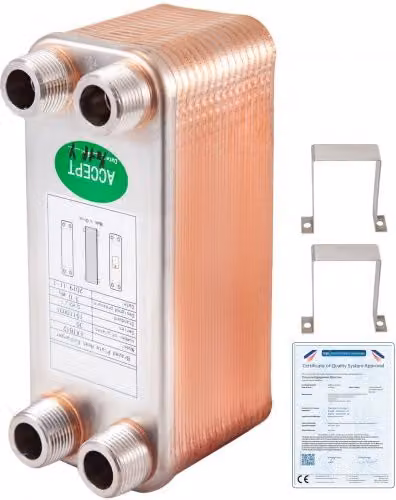Scambiatore di Calore a 30 Piastre VEVOR EATB12 in Acciaio Inox e Ottone, Colore Argento