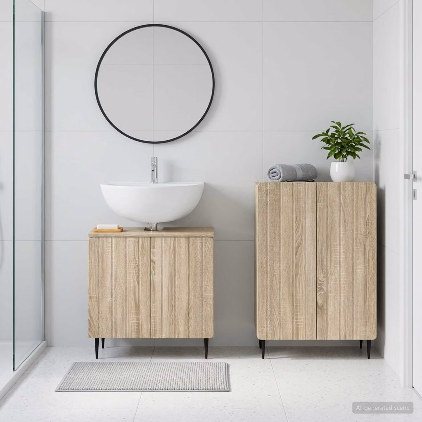 Set di mobili da bagno vidaXL ZWOLLE composto da 2 pezzi in rovere sonoma marrone con mobile sottolavabo e mobileto laterale moderno