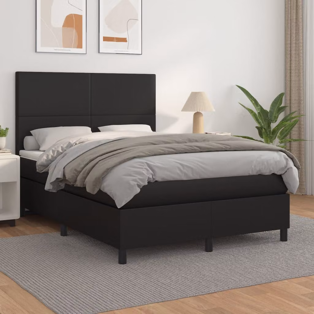 vidaXL Letto Ibrido con Giroletto a Molle e Materasso in Similpelle Nero, L/P/H: 140 x 200 x 128 cm