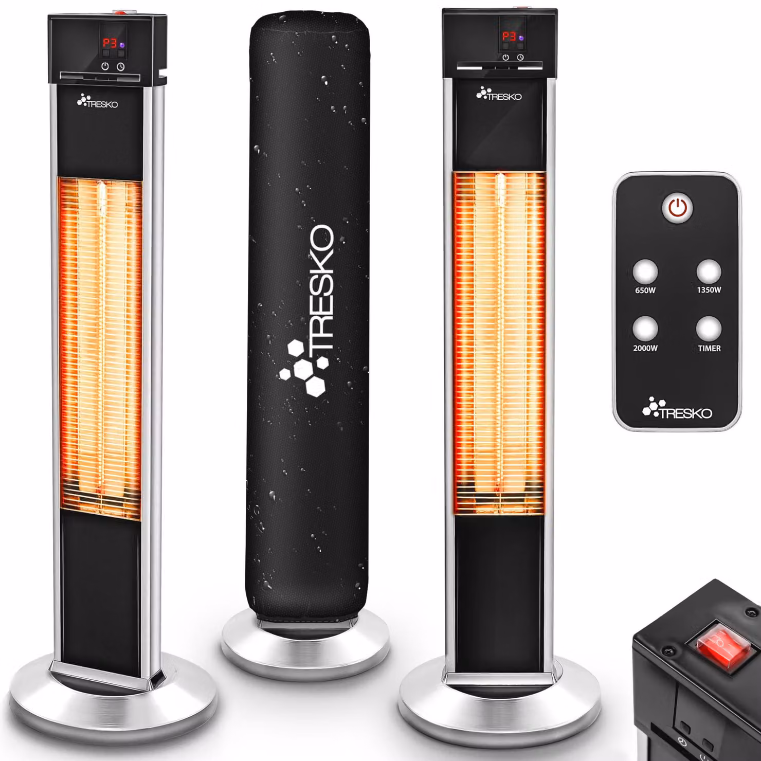 Riscaldatore da esterno a stelo - Radiatore da 2000 W con telecomando e timer - Colore argento