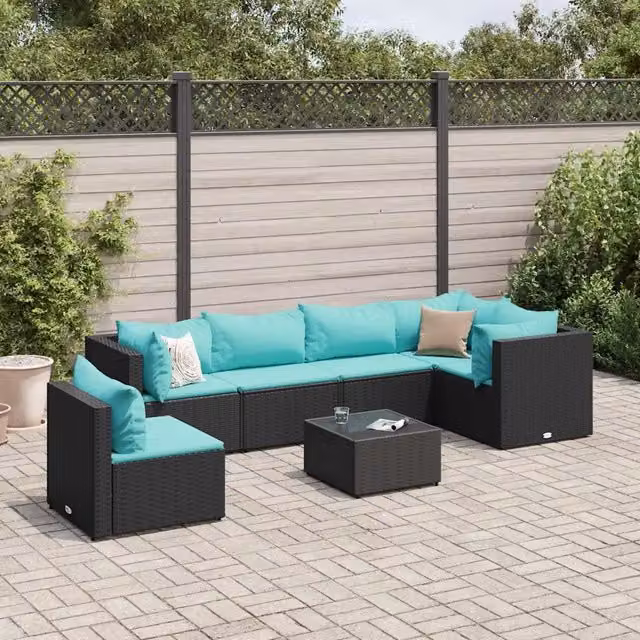 Set Salotto da Giardino con Cuscini 7pz Nero Polyrattan 3308180