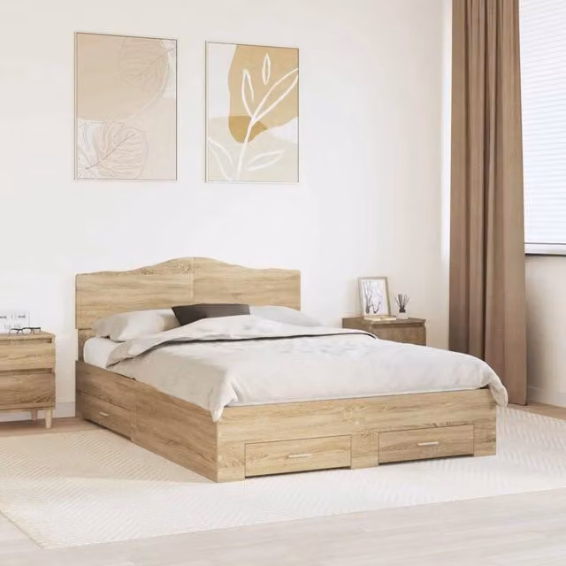 Struttura del letto con cassetto Rovere Sonoma 140 x 190 cm 3413195