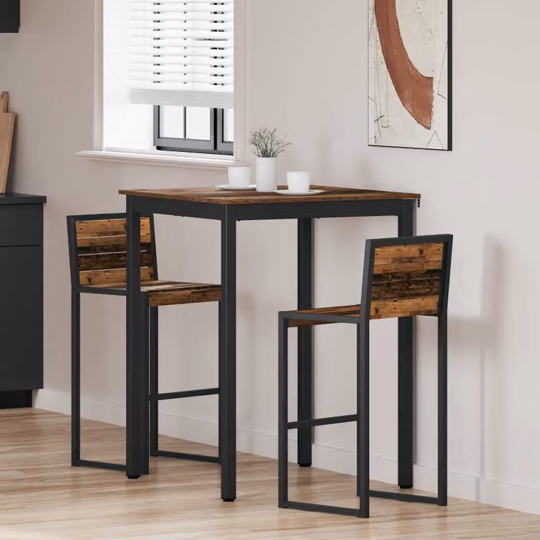 vidaXL Tavolo Bar Moderno Quadrato in Legno e Metallo, Colori Nero e Marrone, L/P/H: 80 x 80 x 105 cm