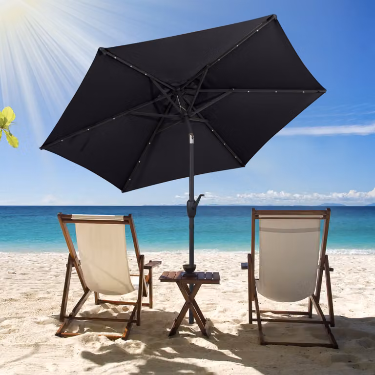 Ombrellone da mercato Costway con pannello solare per esterni, colore nero, Altezza: 230 cm