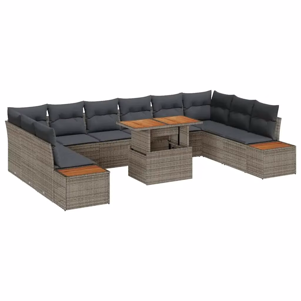 Set da giardino moderno vidaXL composto da 11 pezzi in rattan e legno di acacia nei colori grigio e marrone – 2