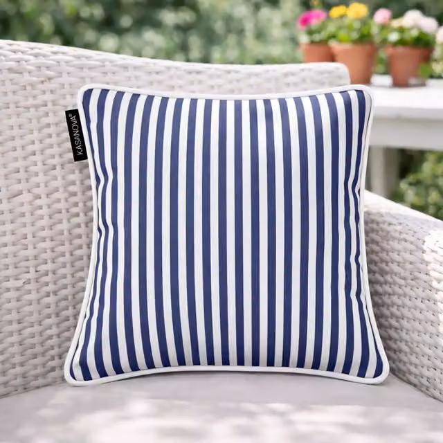 Cuscino arredo quadrato a righe blu KASANOVA idrorepellente L/P: 30 x 30 cm