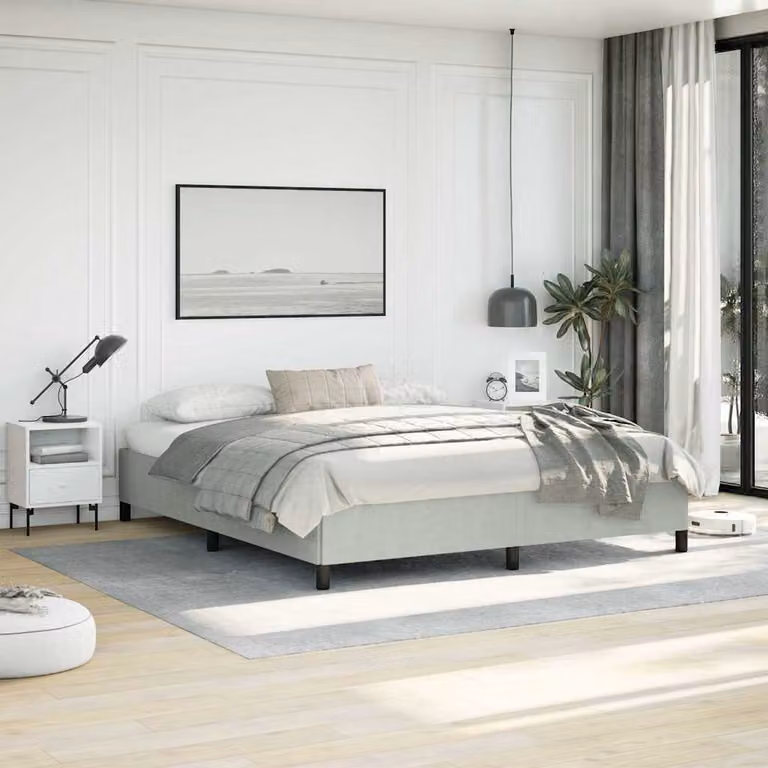 Struttura letto imbottita vidaXL in velluto grigio, modello California King, L: 186 cm, P: 216 cm, H: 35 cm