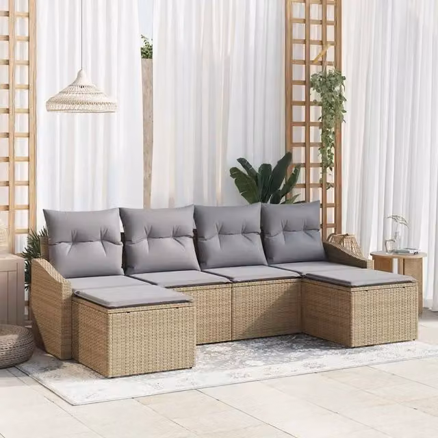 Set di divani 6 pz Beige polyrattan 3346830