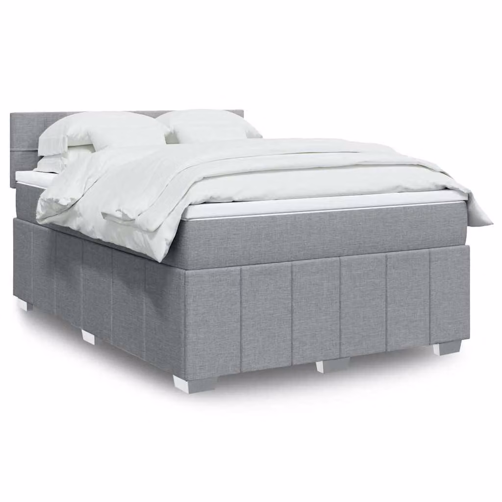 vidaXL Giroletto a Molle con Materasso Ibrido in Tessuto Grigio e Bianco L/P/H: 140 x 190 cm
