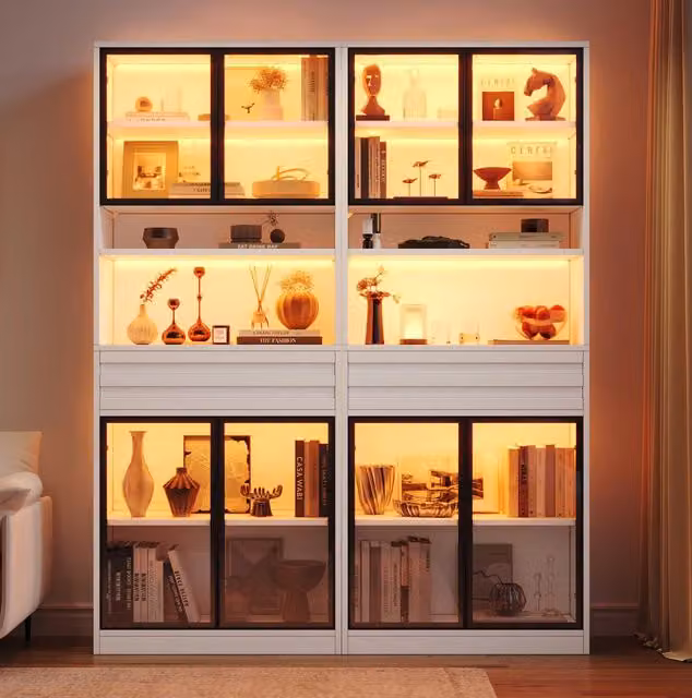 Vetrina espositiva 80x35x200 cm in MDF bianco con LED RGB controllata da app