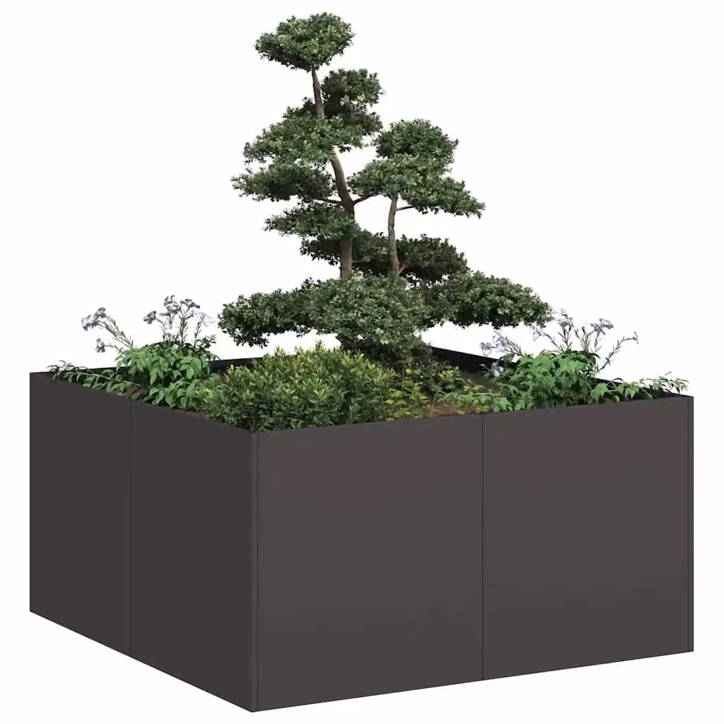 Fioriera nera vidaXL in acciaio per orto e giardino L 80 x P 80 x H 40 cm