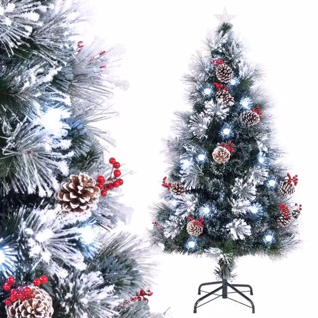 Albero di Natale artificiale floccato Design Mania con 49 luci LED bianco caldo, Altezza: 150 cm – 1