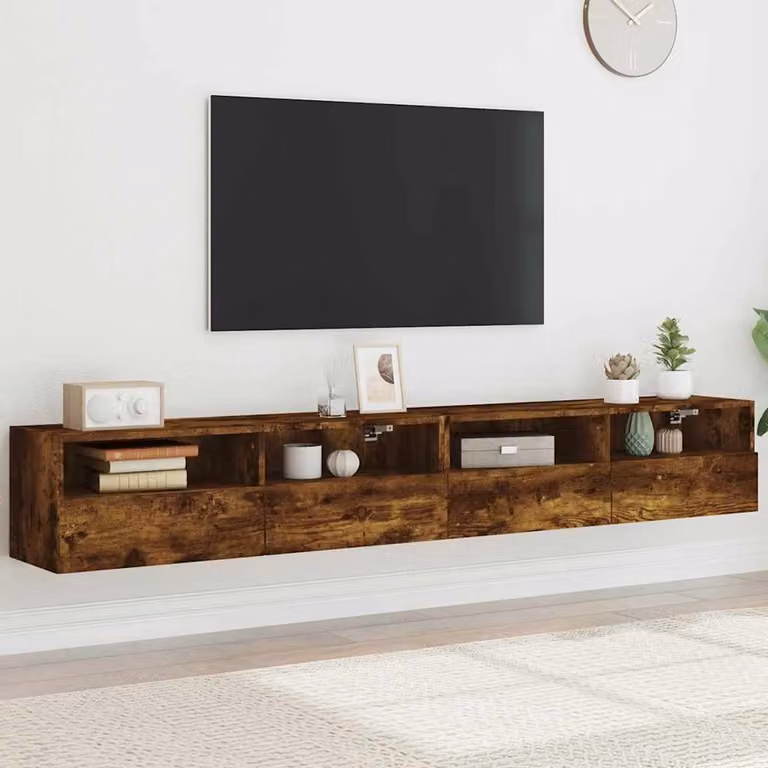 Set di 2 mobili TV da parete vidaXL in legno Rovere Fumo, design moderno per soggiorno, L 100 x P 30 x H 30 cm