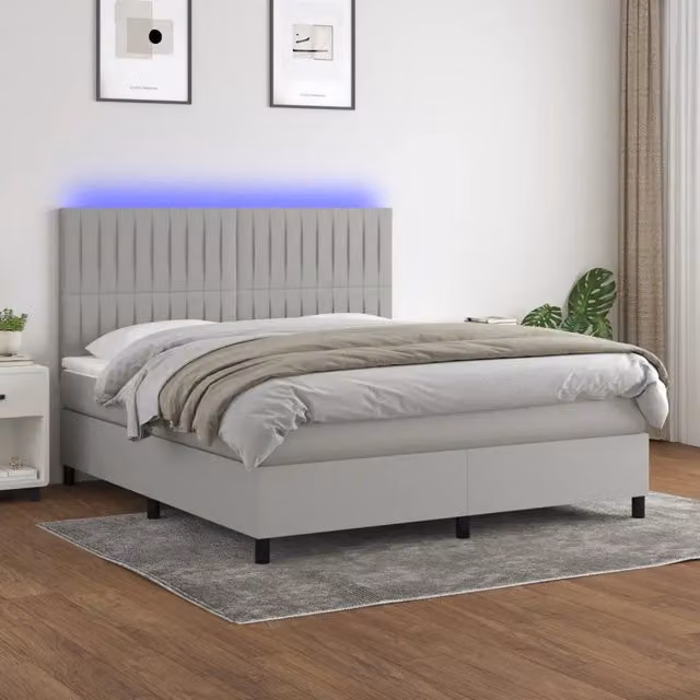 Letto Ibrido con Materasso a Molle Insacchettate vidaXL, Grigio Chiaro, con Illuminazione LED e Porta USB, L/P: 160 x 200 cm – 1