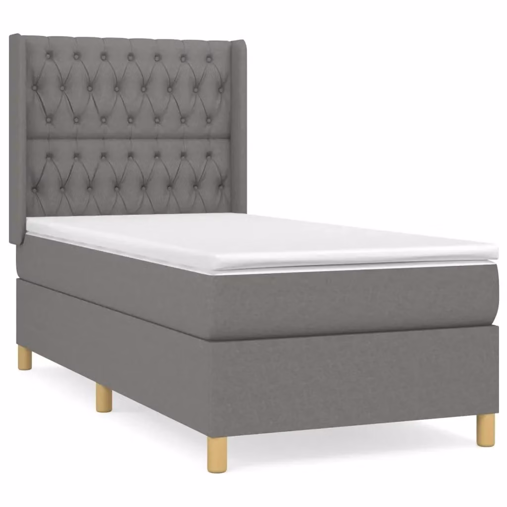 vidaXL Giroletto a Molle con Materasso Ibrido in Tessuto Grigio e Bianco L/P/H: 190 x 90 x 40 cm – 2