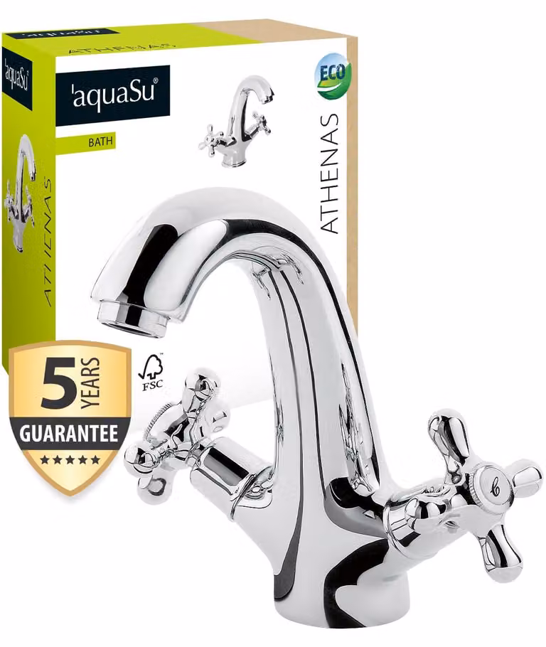 Miscelatore da parete per lavabo, a due manopole, cromato, in ottone, stile vintage