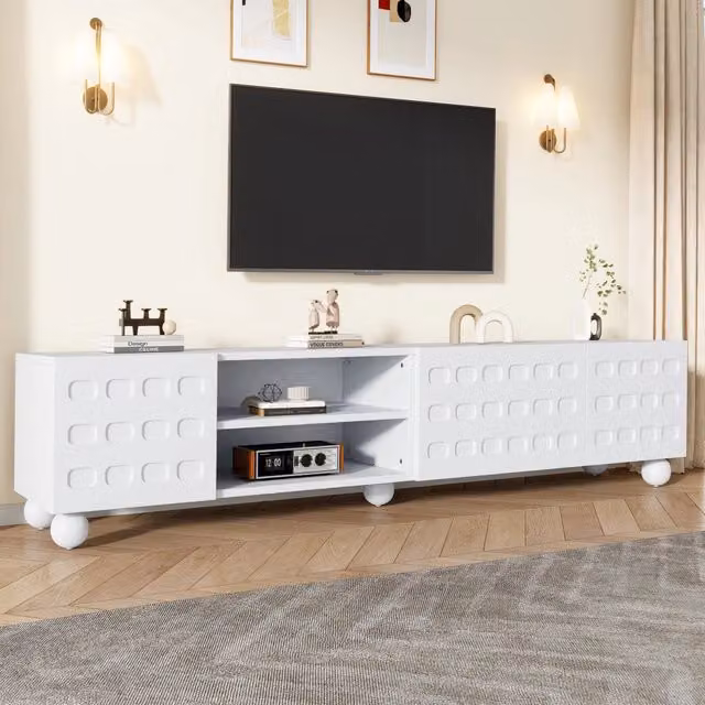 Mobile TV 200 cm ¨C Xylo ¨C Bianco, 3 Ante, Legno, Soggiorno, Supporto TV fino a 80 Pollici