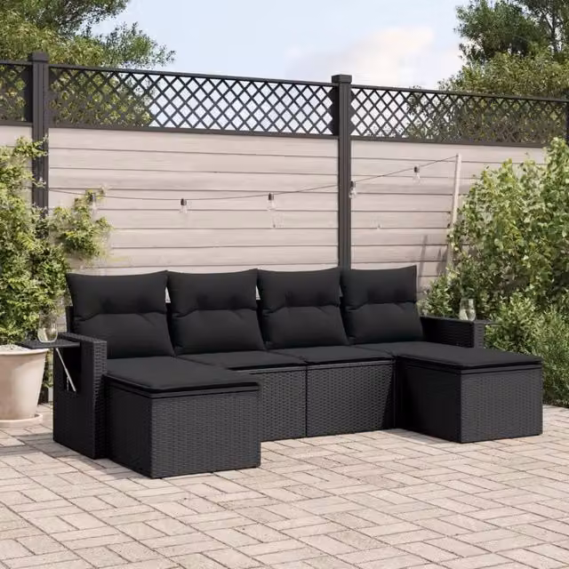 Set Divano da Giardino 6 pz con Cuscini Nero in Polyrattan 3220514