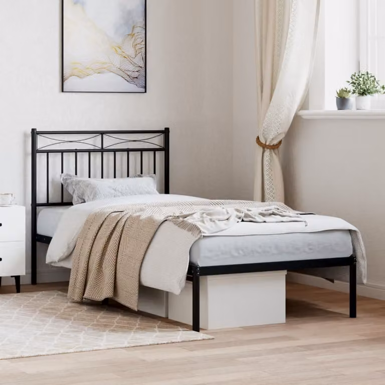 vidaXL Giroletto con Testiera in Metallo Nero L/P/H: 90 x 190 cm