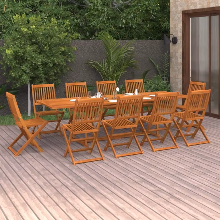 The Living Store 11 pezzi. Set da pranzo da giardino in legno massiccio di acacia