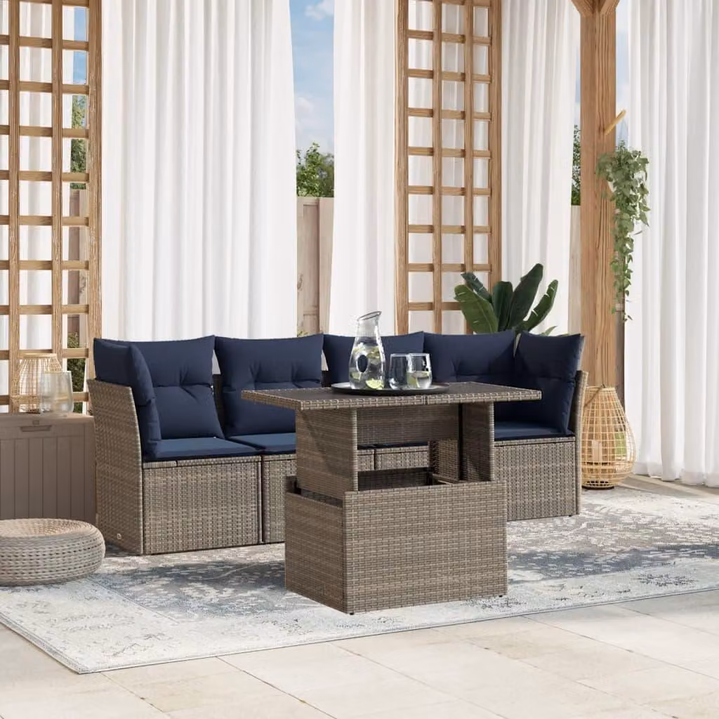Maison Exclusive - Set di 5 divani da giardino con cuscini, grigio, polyrattan
